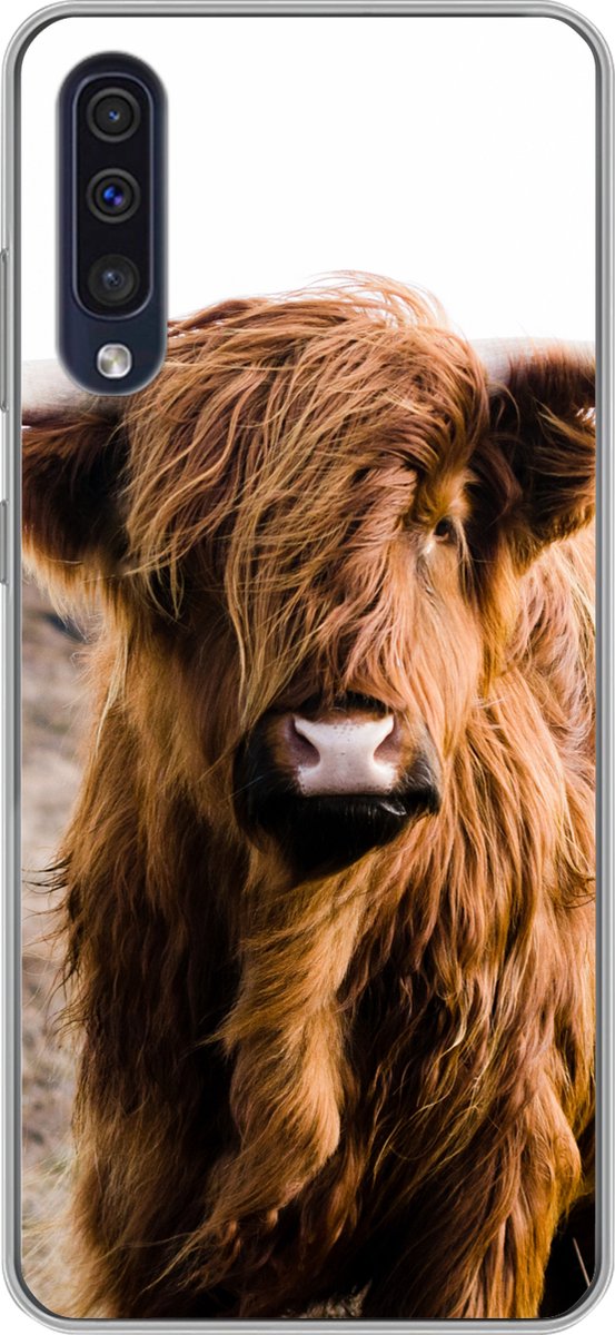 Telefoonhoesje Geschikt voor Samsung Galaxy A50 hoesje - Schotse hooglander - Landschap - Koe - Bruin - Dieren - Natuur - Siliconen Telefoonhoesje Telefoonhoesje