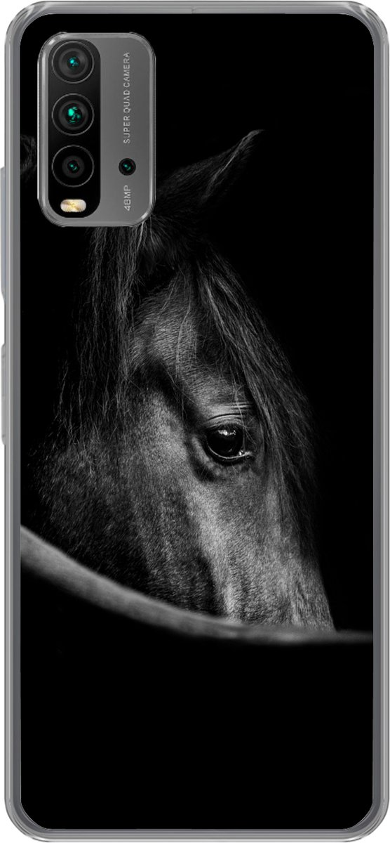 Telefoonhoesje Geschikt voor Xiaomi Geschikt voor Redmi 9T hoesje - Paarden - Portret - Zwart - Dieren - Siliconen Telefoonhoesje Telefoonhoesje