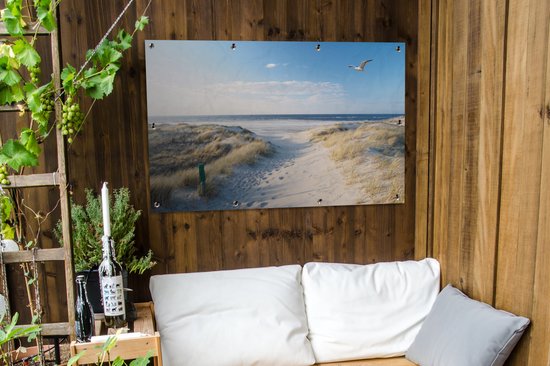 Affiche jardin - Toile Posters de jardin extérieur - Dune - Mouette - Plage - Mer - Soleil - 120x80 cm - Jardin
