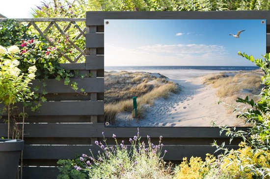 Affiche jardin - Toile Posters de jardin extérieur - Dune - Mouette - Plage - Mer - Soleil - 120x80 cm - Jardin