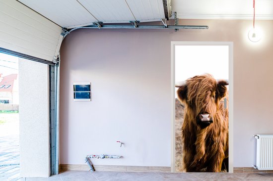Sticker pour porte Scottish Highlander - Paysage - Vache - Marron - Animaux - Nature - 95x215 cm - Door Poster