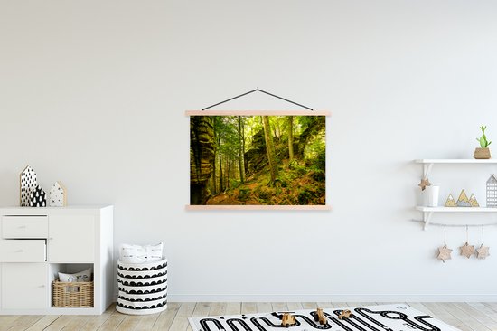 Posterhanger incl. Poster 120x80 cm - Schoolplaat - Bomen - Steen - Bos - Natuur - Planten - Textielposter - Blanke latten