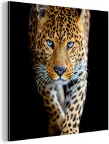 Décoration murale Métal - Peinture Aluminium Industrielle - Léopard - Animaux - Portrait - Animaux sauvages - Zwart - 90x90 cm - Dibond - Photo sur aluminium - Décoration murale industrielle - Pour le salon / chambre