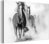 Wanddecoratie Metaal - Aluminium Schilderij Industrieel - Paarden - Dieren - Illustratie - 60x40 cm - Dibond - Foto op aluminium - Industriële muurdecoratie - Voor de woonkamer/slaapkamer
