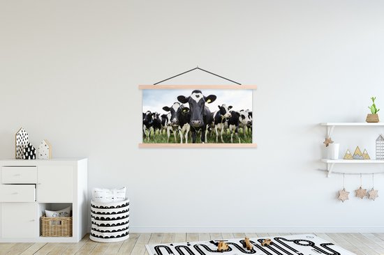 Porte-affiche avec affiche - Affiche scolaire - Vaches - Herbe - Printemps - Animaux - Pâturage - Ferme - 120x60 cm - Lattes vierges