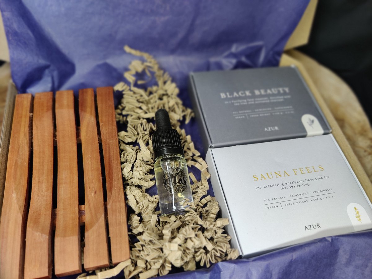 SOFTnaturals giftset medium-2 Azur zepen+zeepplankje+miniflesje arganolie-zepen: Sauna Feels en Black Beauty (gezichtszeep)