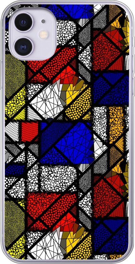 Telefoonhoesje Geschikt voor iPhone 11 hoesje - Mondriaan - Glas in lood - Oude Meesters - Kunstwerk - Abstract - Schilderij - Siliconen Telefoonhoesje