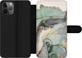Bookcase Geschikt voor iPhone 11 Pro Max telefoonhoesje - Goud - Marmer print - Groen - luxe - Glitter - Marmer printlook - Met vakjes - Wallet case met magneetsluiting