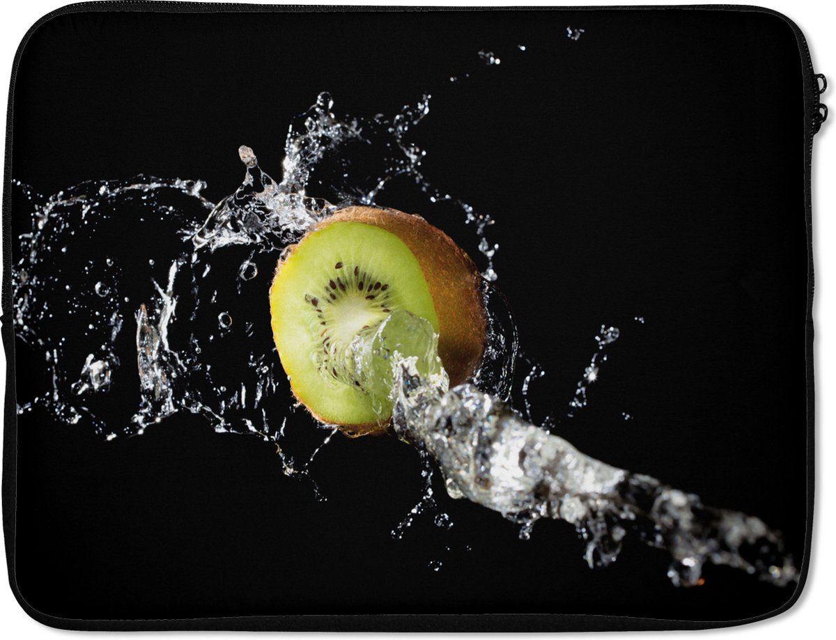 Laptophoes 17 inch - Kiwi - Fruit - Stilleven - Water - Zwart - Laptop sleeve - Binnenmaat 41x28 cm - Zwarte achterkant