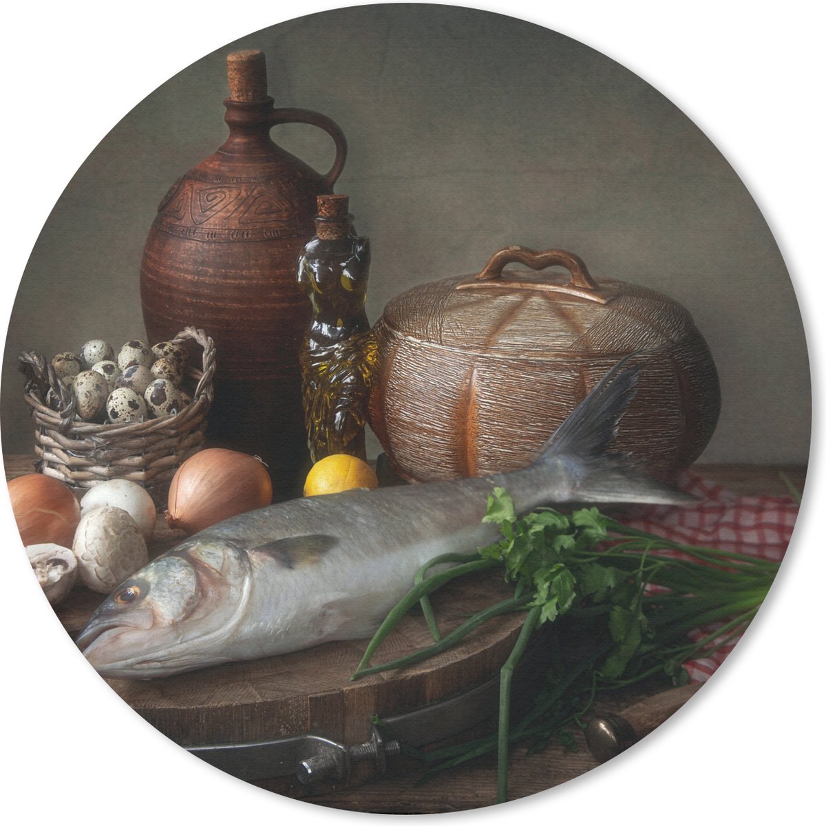 Muismat rond 20x20 cm - Mousepad Rustiek - Vis - Stilleven - Groente - Kruiden - Ronde muismatten