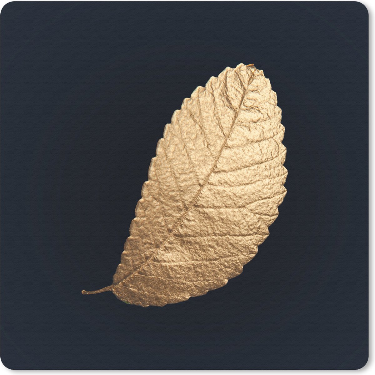 Muismat Golden leaves vierkant - Blad van goud op een zwarte achtergrond muismat rubber - 20x20 cm - Muismat met foto