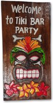 Houten wandbord "WELCOME TO TIKI BAR PARTY" | 50 x 25 cm | mancave | barbord | kroeg | café decoratie | vaderdag cadeau