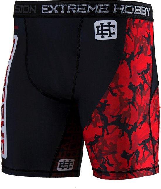 Extreme Hobby - Grappling Vale Tudo Shorts - Short de compression MMA/BJJ - Red Warrior - Rouge, Noir - Taille XL