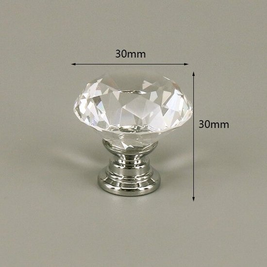3 Stuks Meubelknop Kristal - Transparant & Zilver - 3*3 cm - Meubel Handgreep - Knop voor Kledingkast, Deur, Lade, Keukenkast