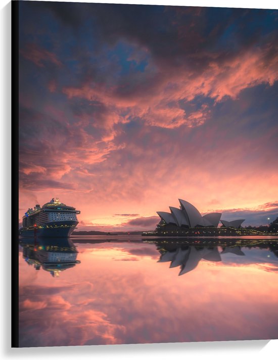 WallClassics - Canvas  - Sydney Opera House met Zonsondergang - 75x100 cm Foto op Canvas Schilderij (Wanddecoratie op Canvas)