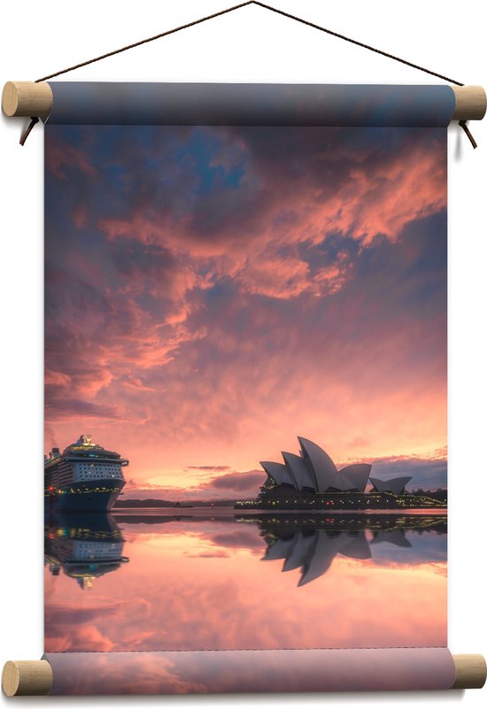 WallClassics - Textielposter - Sydney Opera House met Zonsondergang - 30x40 cm Foto op Textiel