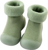 Fleece Anti-slip schoentjes - Sok sloffen - Eerste loopschoentjes van Baby-Slofje - Effen groen - Maat 22/23