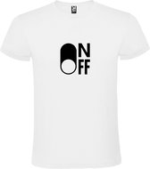 Wit T-Shirt met “ On/Off Button OFF “ afbeelding Zwart Size S
