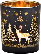 brise-vent - photophore - Lanterne décor forêt d'hiver en verre noir 8 x 7  cm, or -... | bol.com