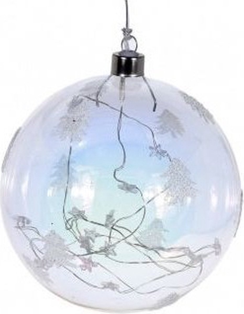 Kerstbal - met LED lichtjes - 2 assorti - denneboom of sterretjes - plastic