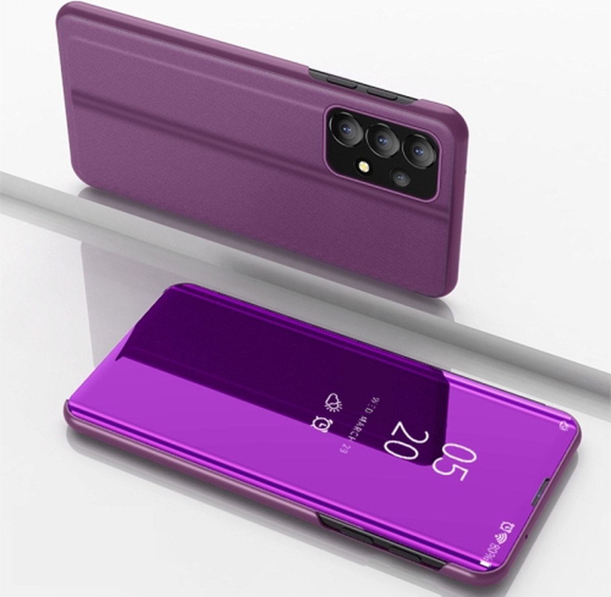 Voor Samsung Galaxy A73 5G vergulde spiegel flip lederen tas met houder (paars)