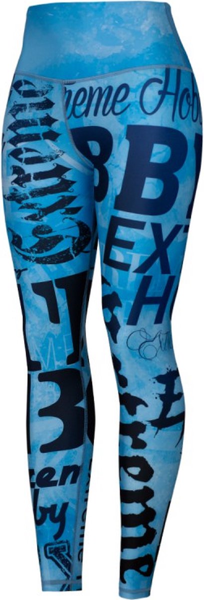 Extreme Hobby - Dames Sport Leggings - Letters Blue - Blauw - Maat XL