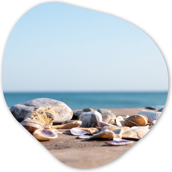 Décoration murale bio - Décoration murale en plastique - Tableau bio - Coquillages - Plage - Mer - Été - Soleil - 60x60 cm - Forme miroir bio sur plastique