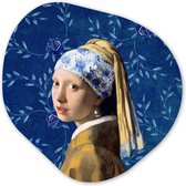 Organische Wanddecoratie - Kunststof Muurdecoratie- Organisch Schilderij - Meisje met de parel - Vermeer - Delfts Blauw- 60x60 cm - Organische spiegel vorm op kunststof