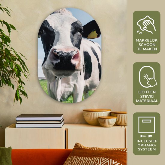 Ovale Mural - Ovale Mural - Décoration murale Plastique - Peinture Ovale - Vache - Pâturage - Nature - Animaux - Herbe - 60x90 cm - Forme Miroir Ovale sur Plastique
