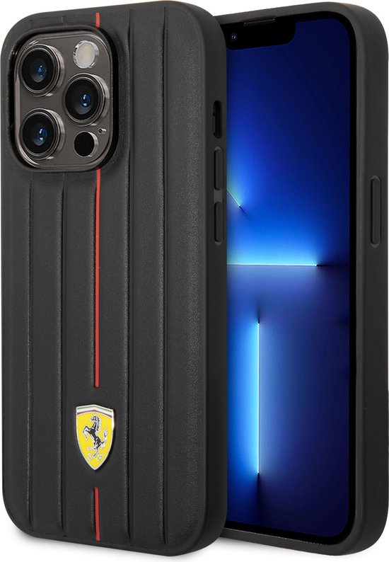 Ferrari iPhone 14 Pro Max Hardcase Backcover - Hot Stamp - Red Line - Zwart