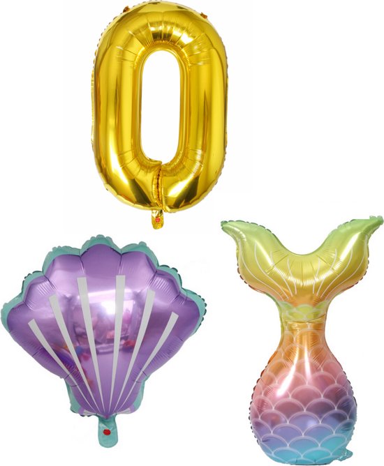 Zeemeermin - Feestversiering - Zeemeermin versiering - Ballonnen - Cijferballonnen - Zeemeerminstraat - Schelp - Folieballon - Kleine Zeemeermin - Little Mermaid -  Ballonnen - Verjaardag decoratie - Verjaardag versiering - Ballonnen goud