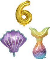 Zeemeermin - Feestversiering - Zeemeermin versiering - 6 jaar - Ballonnen - Cijferballonnen - Zeemeerminstraat - Schelp - Folieballon - Kleine Zeemeermin - Ballonnen - Verjaardag decoratie - Verjaardag versiering - Ballonnen goud