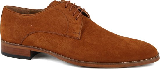 Suitable - Leren Herenschoen Cognac 740 - Schoenmaat 45cm - Suede,Leer Heren Veterschoenen