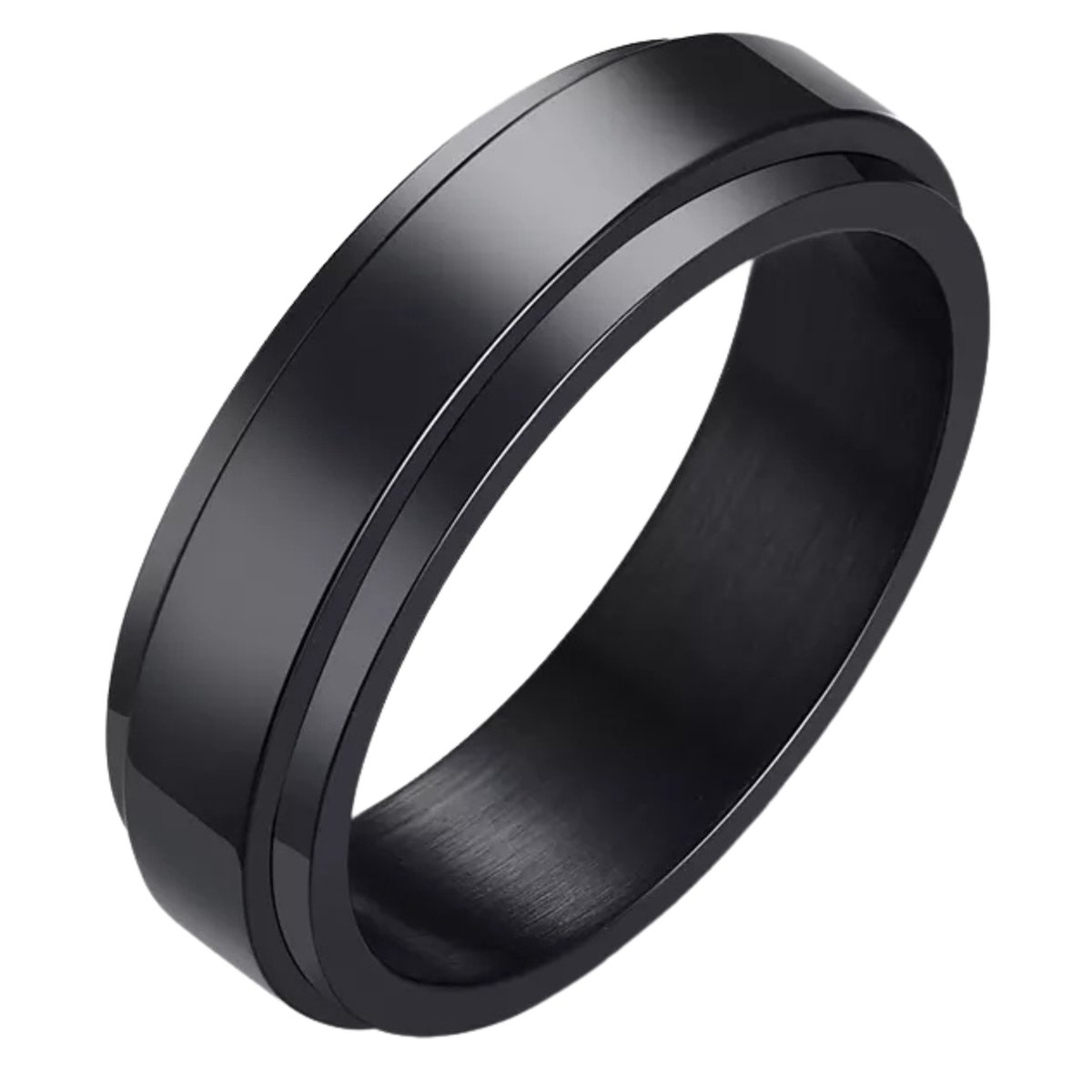 Anxiety Ring - (glad) - Stress Ring - Fidget Ring - Draaibare Ring - Spinning Ring - Spinner Ring - Zwartkleurig - (16.25 mm / maat 51)