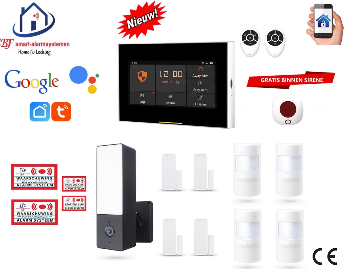 Draadloos wifi smart alarmsysteem werkt met Google en wifi,gprs,sms (Nederlands of Frans stem en tekst) ST01-47