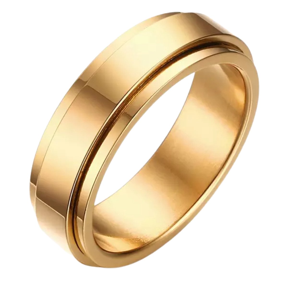 Anxiety Ring - (glad) - Stress Ring - Fidget Ring - Draaibare Ring - Spinning Ring - Spinner Ring - Goudkleurig - (19.75 mm / maat 62)