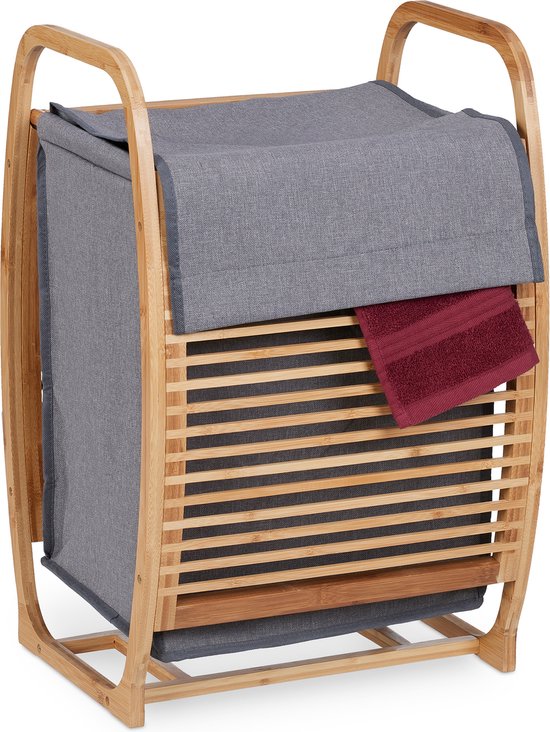 relaxdays wasmand walnoot met deksel 75 L naturel
