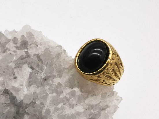 RVS goudkleurig ovale edelsteen ring met Onyx edelsteen maat 22. Geweldig cadeau te geven of zelf dragen.
