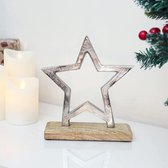 Étoile standard décorative Premium de gamme - étoile en aluminium nickelé sur socle en bois de manguier - étoile décorative à placer - superbe décoration d'étoile