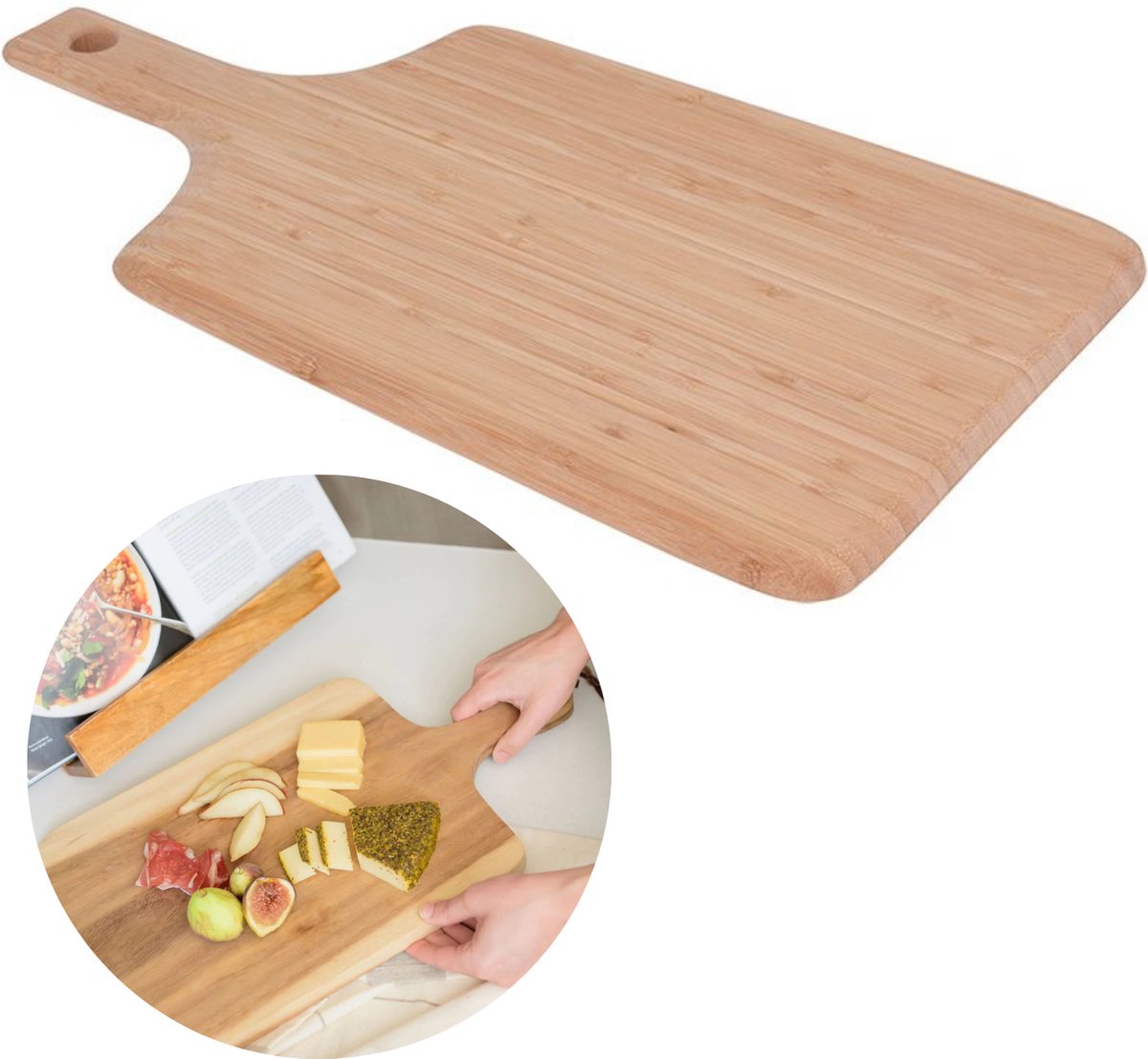 Cheqo® Bamboe Snijplank - Serveerplank - Cheese Board - Borrelplank - Kaasplank - Tapas Serveren - Bamboe - 38x20cm