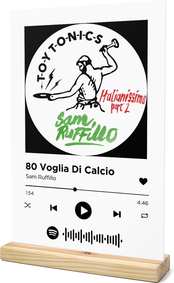 Songr Spotify Muziek Bordje - 80 Voglia Di Calcio - Sam Ruffillo - 20x30 -  Wit 