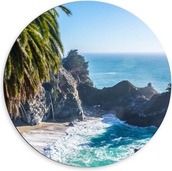 WallClassics - Dibond Wall Circle - Petite Cascade vers la Mer - 60x60 cm Photo sur Aluminium Wall Circle (avec système d'accrochage)