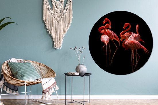 WallCircle - Stickers muraux - Cercle de papier peint - Flamingo rose - Rose - Zwart - ⌀ 120 cm - Cercle mural - Autocollant - Papier peint autocollant rond XXL