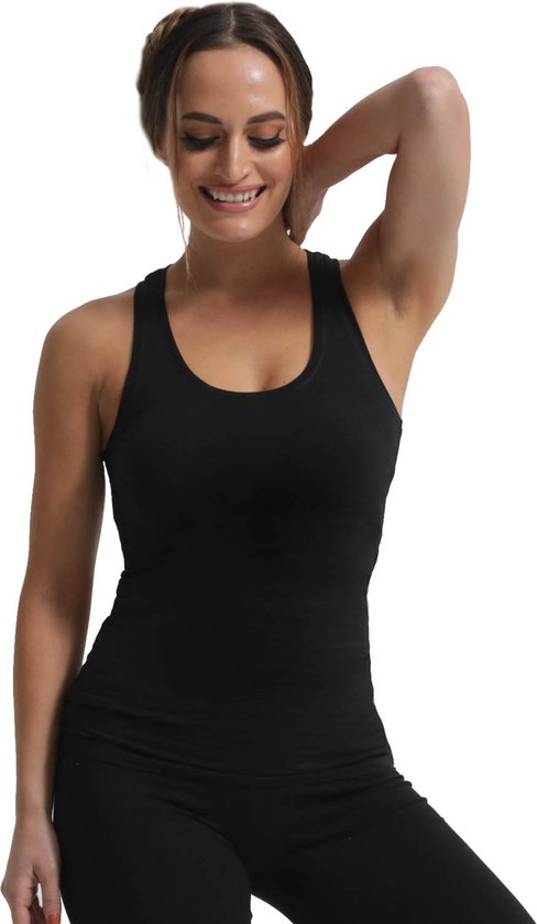 Dancer Dancewear® Zwarte Sporttop | Dames danstop | Zwart danstopje | "URBAN" | Topjes dames | Met Racerback | Maat M