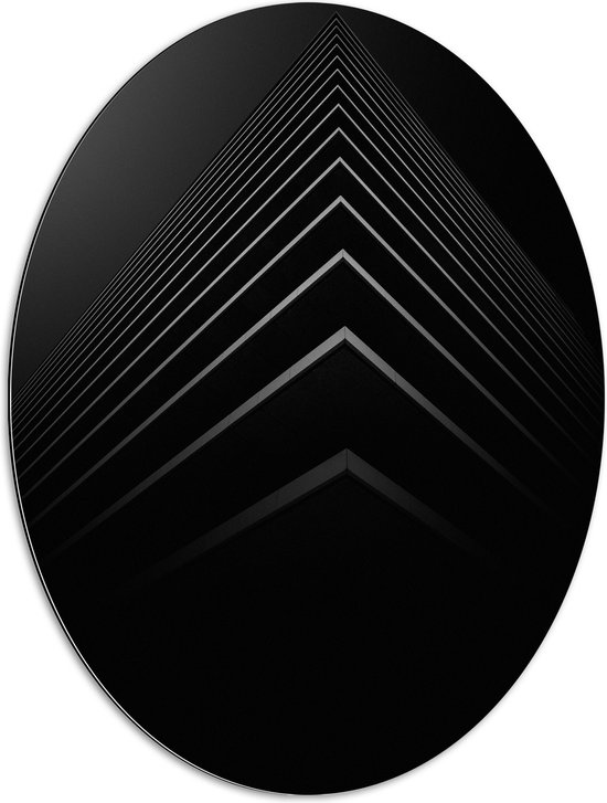 WallClassics - Dibond Ovaal - Stapel Zwarte Abstracte Platen - 60x80 cm Foto op Ovaal (Met Ophangsysteem)