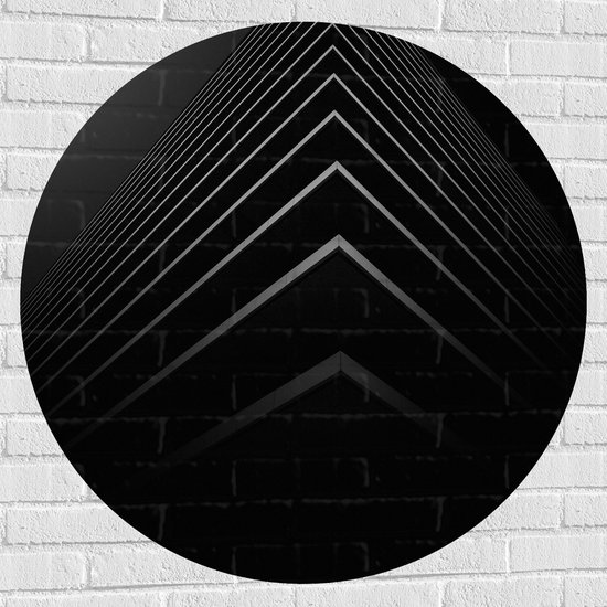 WallClassics - Muursticker Cirkel - Stapel Zwarte Abstracte Platen - 100x100 cm Foto op Muursticker