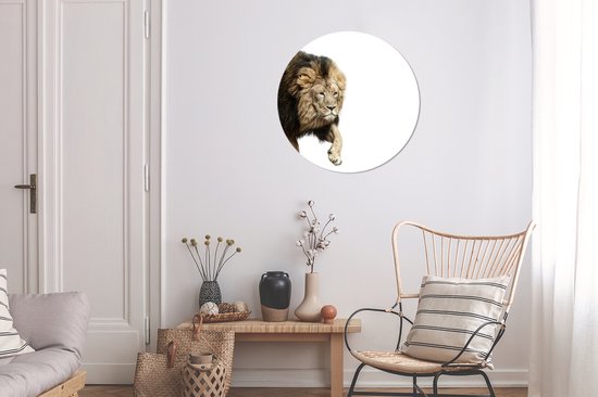 WallCircle - Stickers muraux - Cercle de papier peint - Lion - Wit - Animaux - 50x50 cm - Cercle mural - Autocollant - Autocollant papier peint rond
