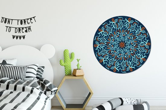 Motif abstrait et carré avec un mandala détaillé sur fond sombre Sticker papier peint cercle mural - 100x100 cm - peinture ronde - cercle papier peint - cercle mural - cercle vivant - autocollant & découpe ronde