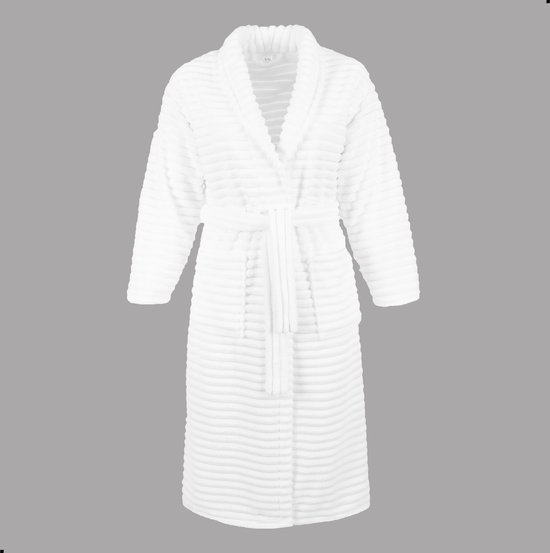 Sorprese Badjas Fleece Ribcord - sjaalkraag - Off-white - badjas dames - badjas heren - maat S/M - Cadeau - Oeko-Tex Standard 100