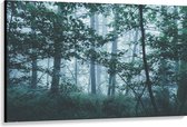 WallClassics - Canvas  - Lichte Mist in een Groen Bos - 150x100 cm Foto op Canvas Schilderij (Wanddecoratie op Canvas)
